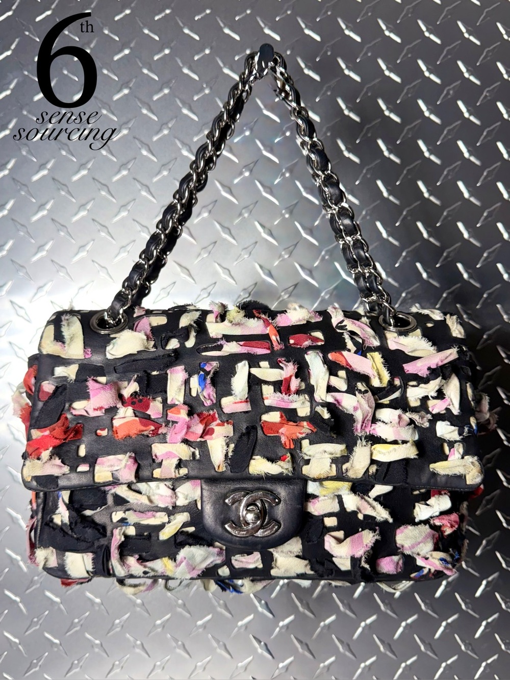 Chanel Silk Ribbon Medium Classic Single Flap in Black/Multicolor